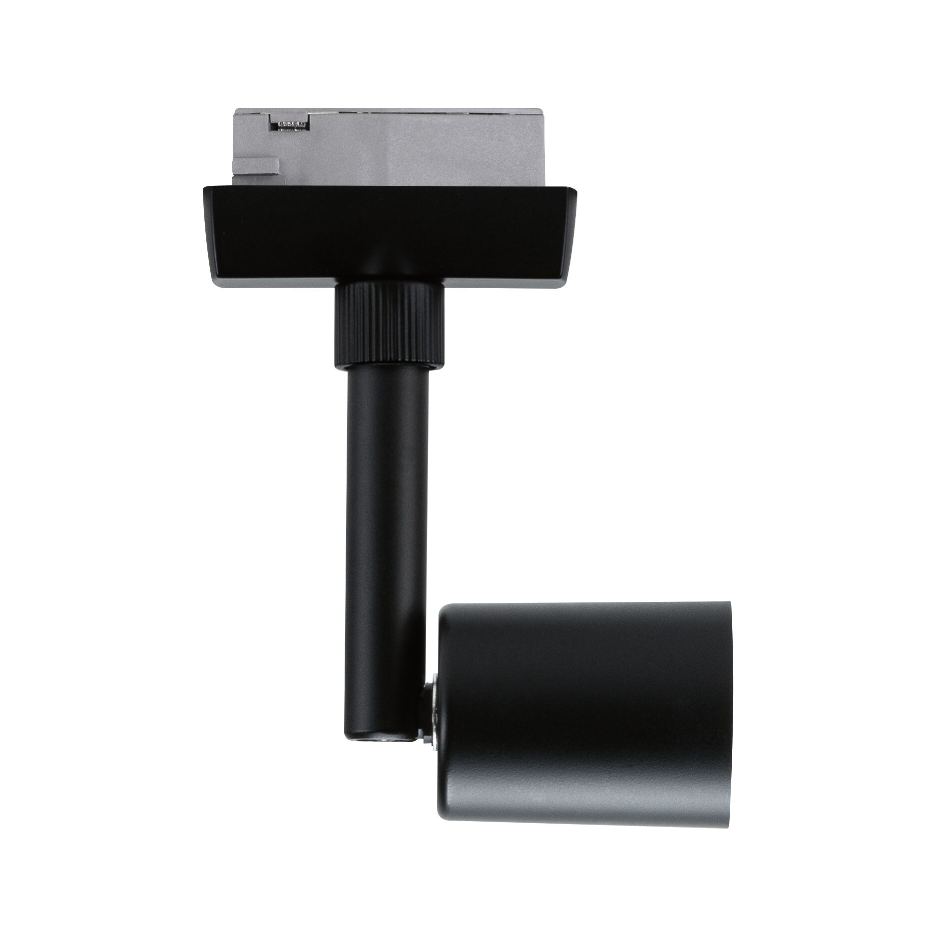 Black metal LED spotlight with adjustable head for flexible indoor lighting solutions