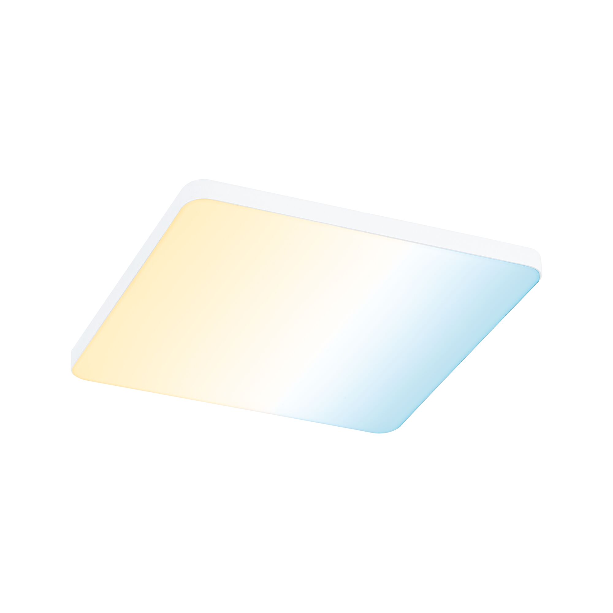 Square white LED ceiling light with warm and cool white light for living spaces