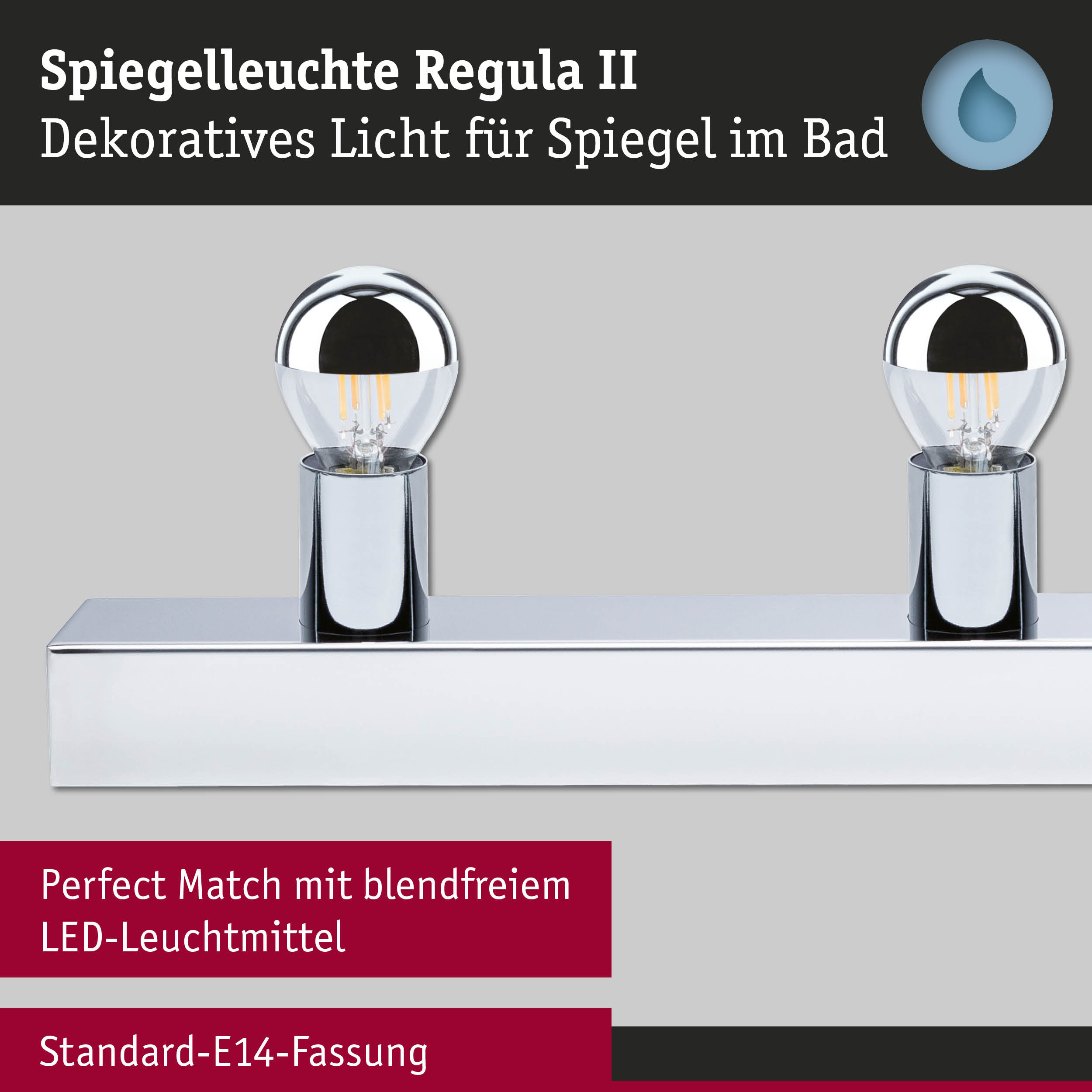 Set Spiegelleuchte Regula II inkl. Leuchtmittel 3-flammig IP44 E14 2700K 3x440lm 230V 3x4,8W dimmbar Chrom/Kopfspiegel Silber