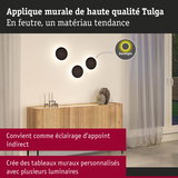 Applique murale Tulga en feutre noir avec éclairage indirect LED, parfaite pour décoration personnalisée