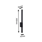 Schwarze LED-Wandleuchte aus Metall mit Maßen 600x95x45 mm für moderne Innenbeleuchtung