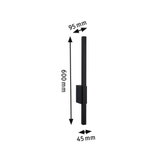 Sort metal LED-væglampe med mål 600x95x45 mm til moderne indendørs belysning
