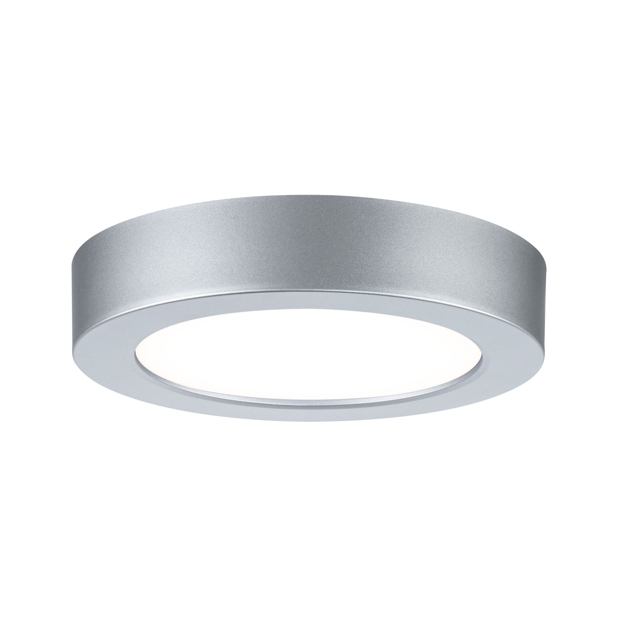Runde LED-Deckenleuchte aus silbernem Aluminium mit weißem Diffusor für moderne Raumbeleuchtung