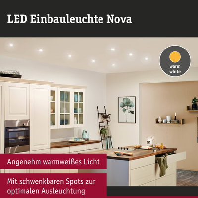LED Einbauleuchte Nova mit warmweißem Licht in moderner Küche für optimale Ausleuchtung