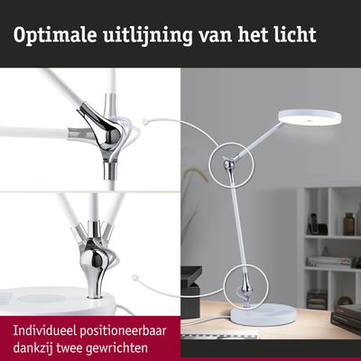 Witte LED-bureaulamp met twee verstelbare gewrichten voor optimale lichtuitlijning en flexibiliteit