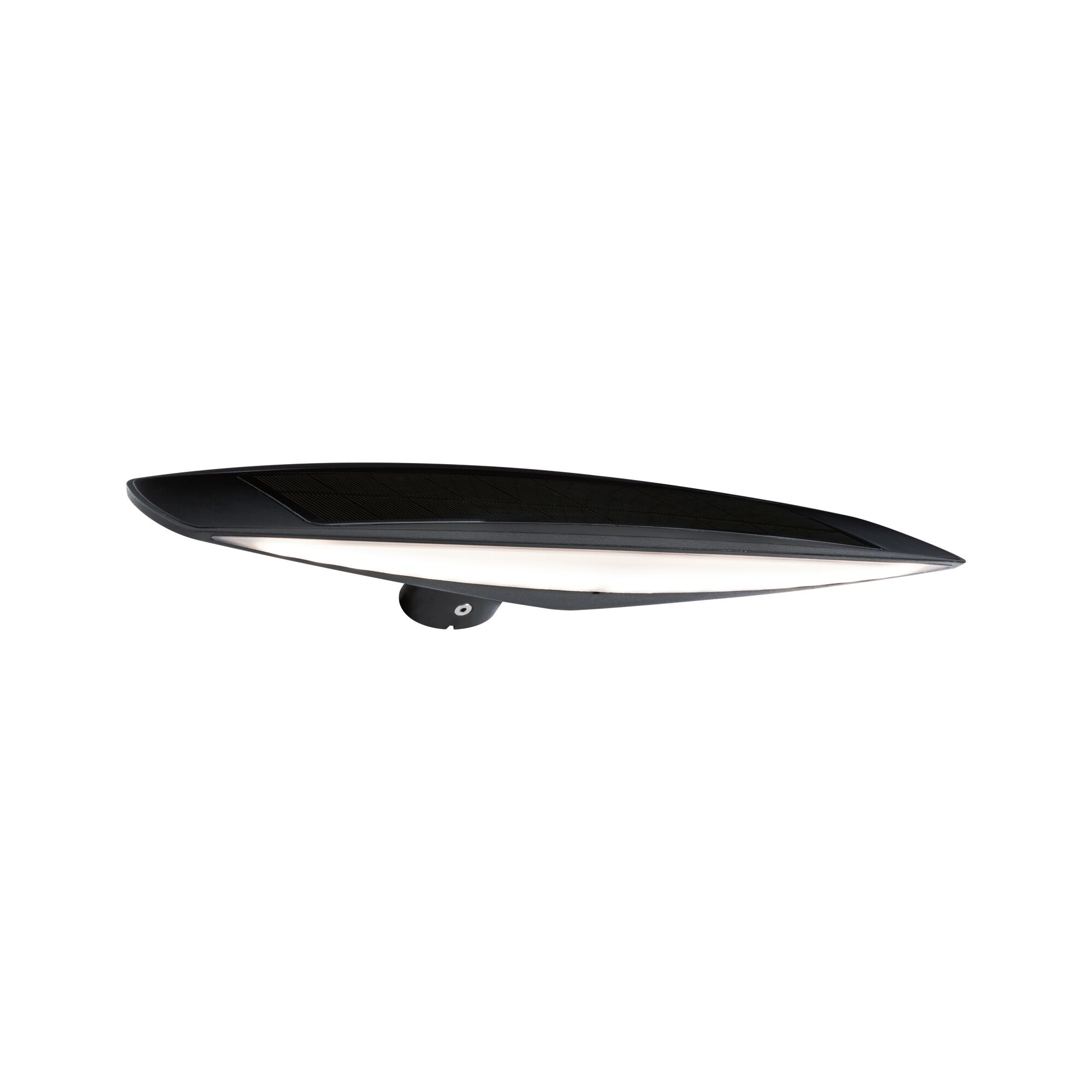 Black solar light with white panel, energy-saving outdoor wall lamp made of plastic.