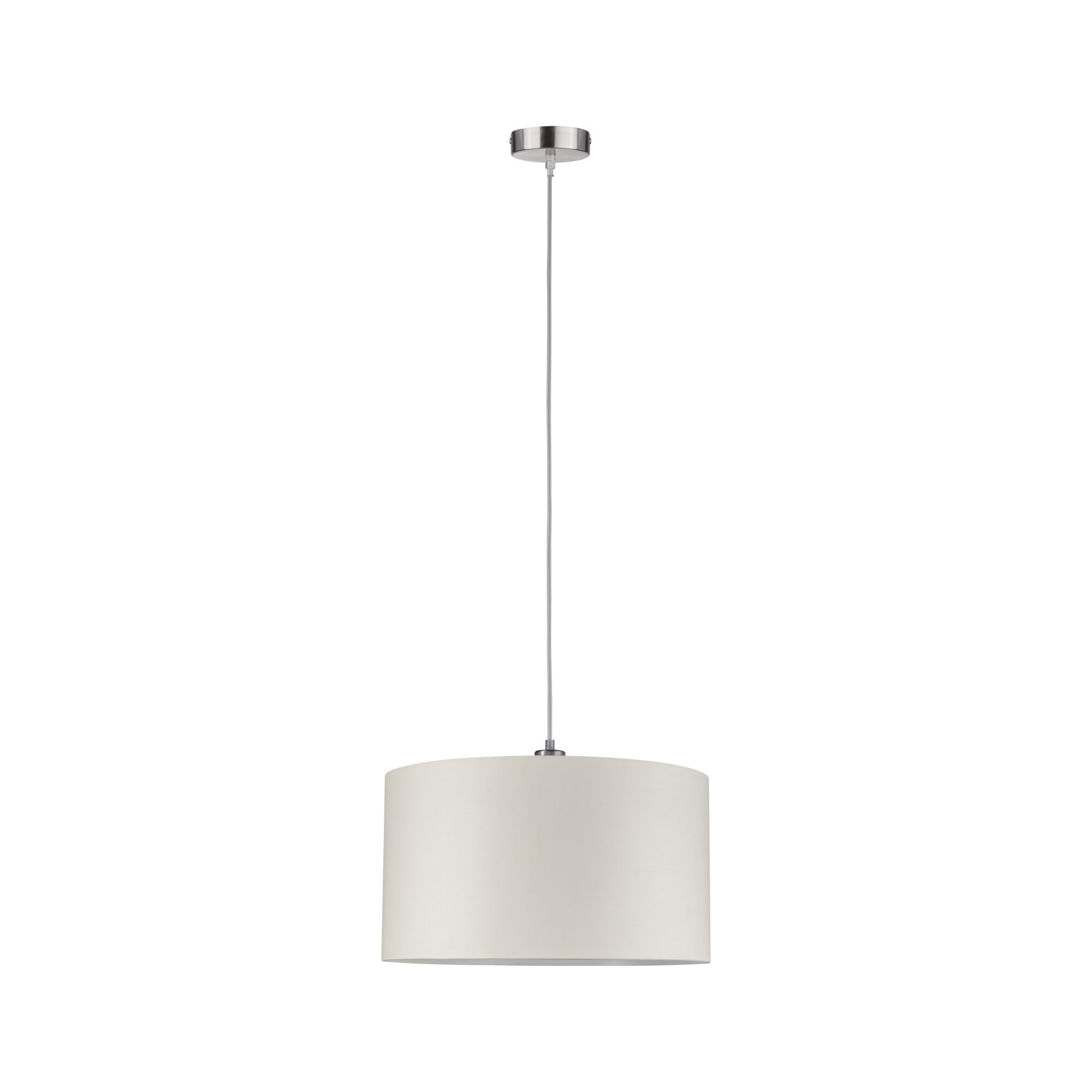 Suspension avec abat-jour en tissu blanc et fixation au plafond en acier inoxydable pour intérieur moderne