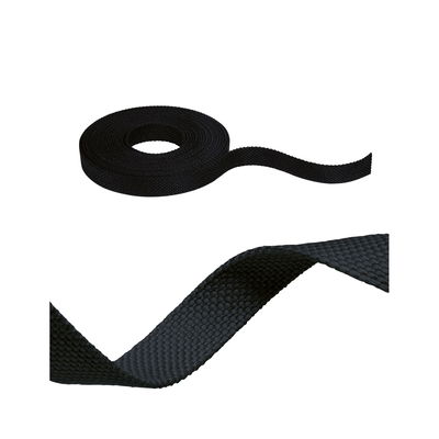 Black textile tape made of durable material, perfect for cable management and fastening.