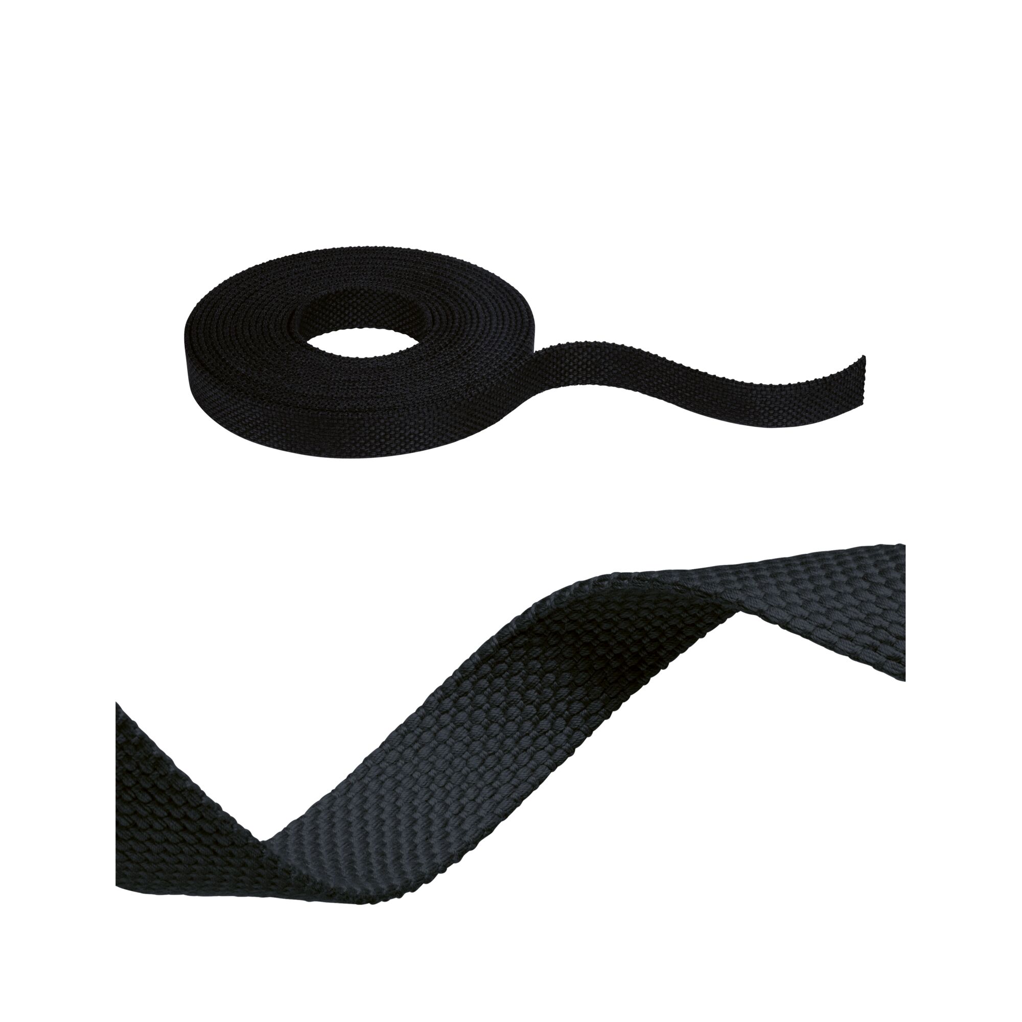 ULine Belt 5m Dacron Textil Copper Black Black textile tape made of durable material, perfect for cable management and fastening.