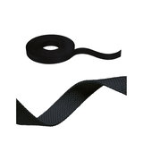 Sort tekstilbånd af holdbart materiale, velegnet til kabelstyring og fastgørelse.