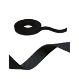 Black textile tape made of durable material, perfect for cable management and fastening.