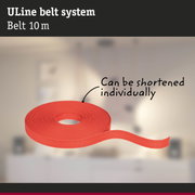 Red 10-meter ULine belt system made of durable material, can be shortened individually for versatile use