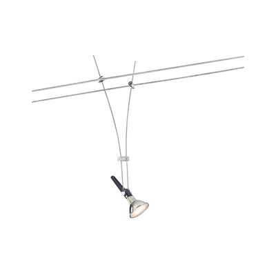Modern silver metal cable spotlight with black handle for adjustable lighting systems