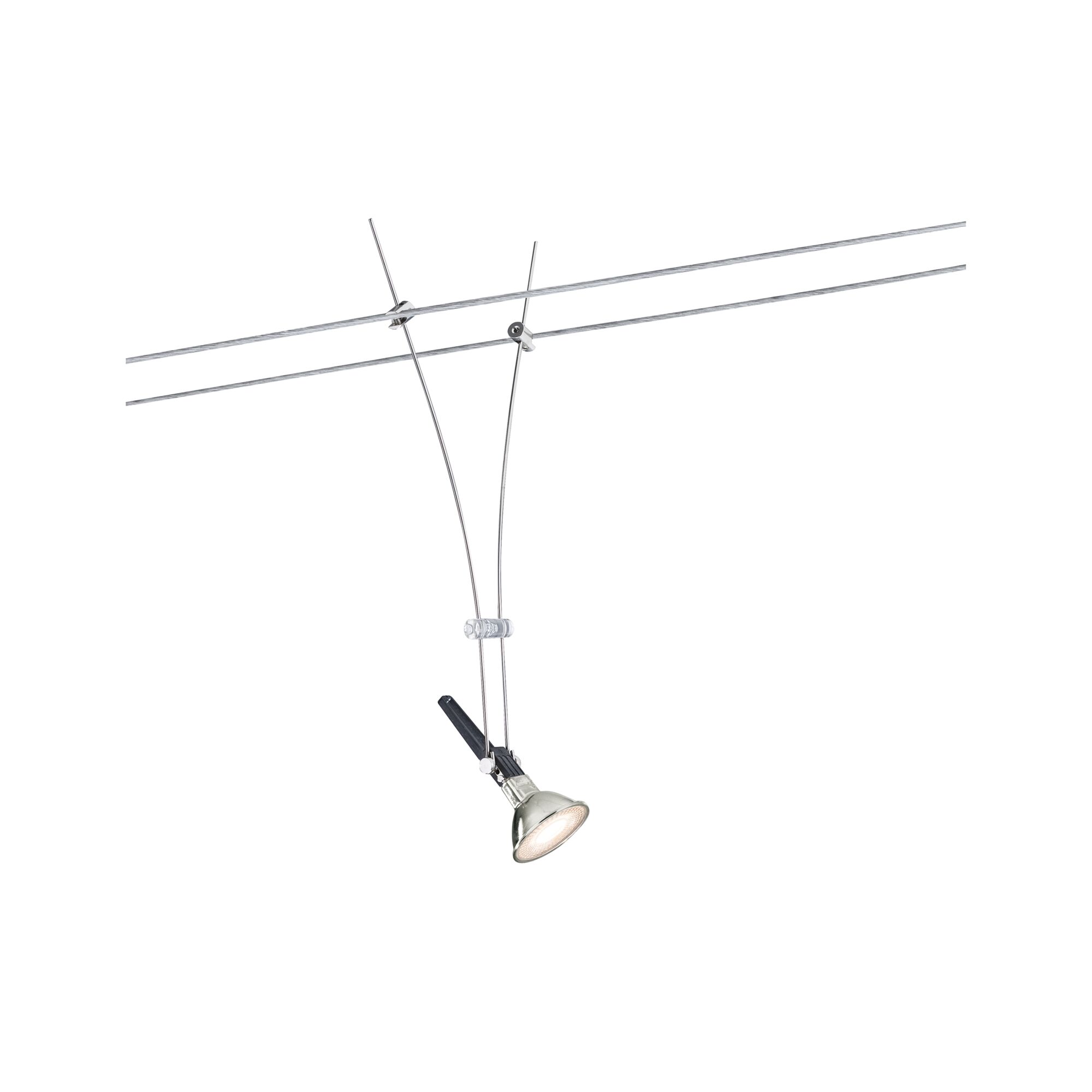 Modern silver metal cable spotlight with black handle for adjustable lighting systems