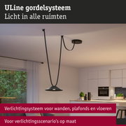Zwart ULine hanglampensysteem met kabels aan het plafond in moderne keuken met verlichtingssysteem