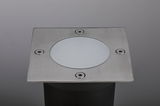 Square stainless steel recessed floor light with frosted glass cover and four screws for outdoor lighting