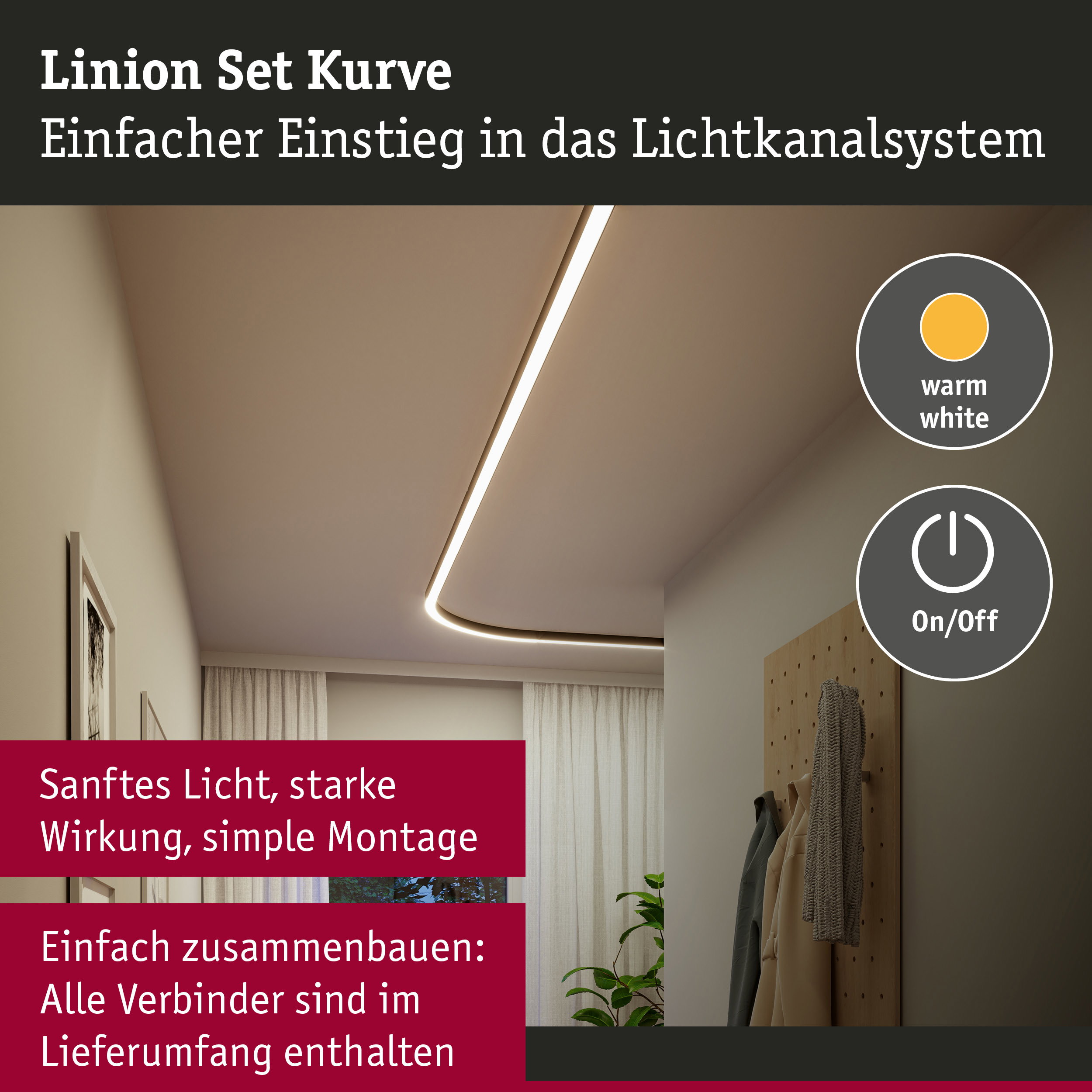 Linion Lichtkanal Kurve Komplettset 230/24V W 3000K Signalschwarz