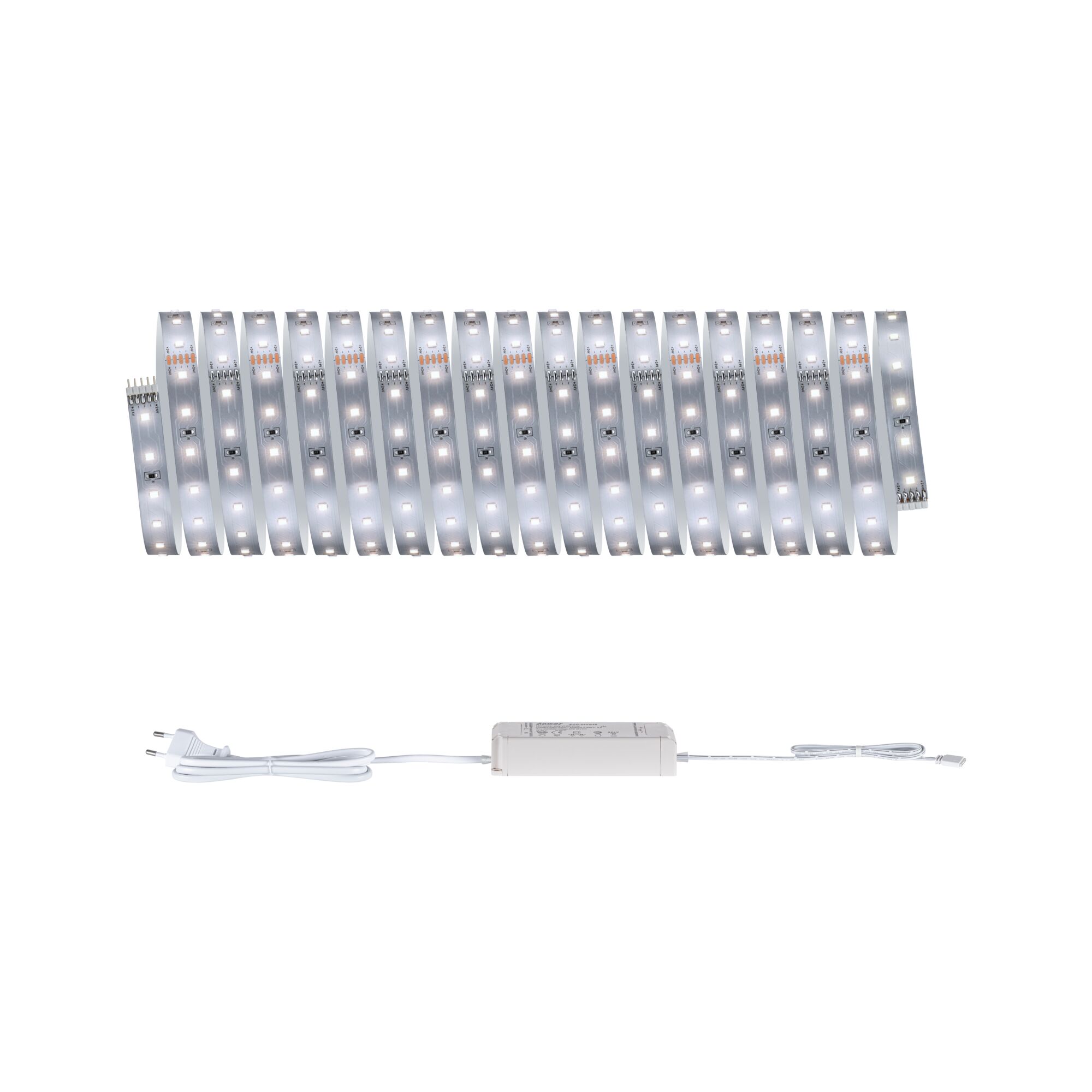 Flexible white LED strip light with power supply for modern indoor lighting and decoration