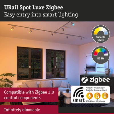 URail Spot Luxe Zigbee silver track lighting with dimmable LED spots for smart home control