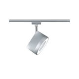Modern silver metal LED spotlight on track system for flexible room lighting solutions