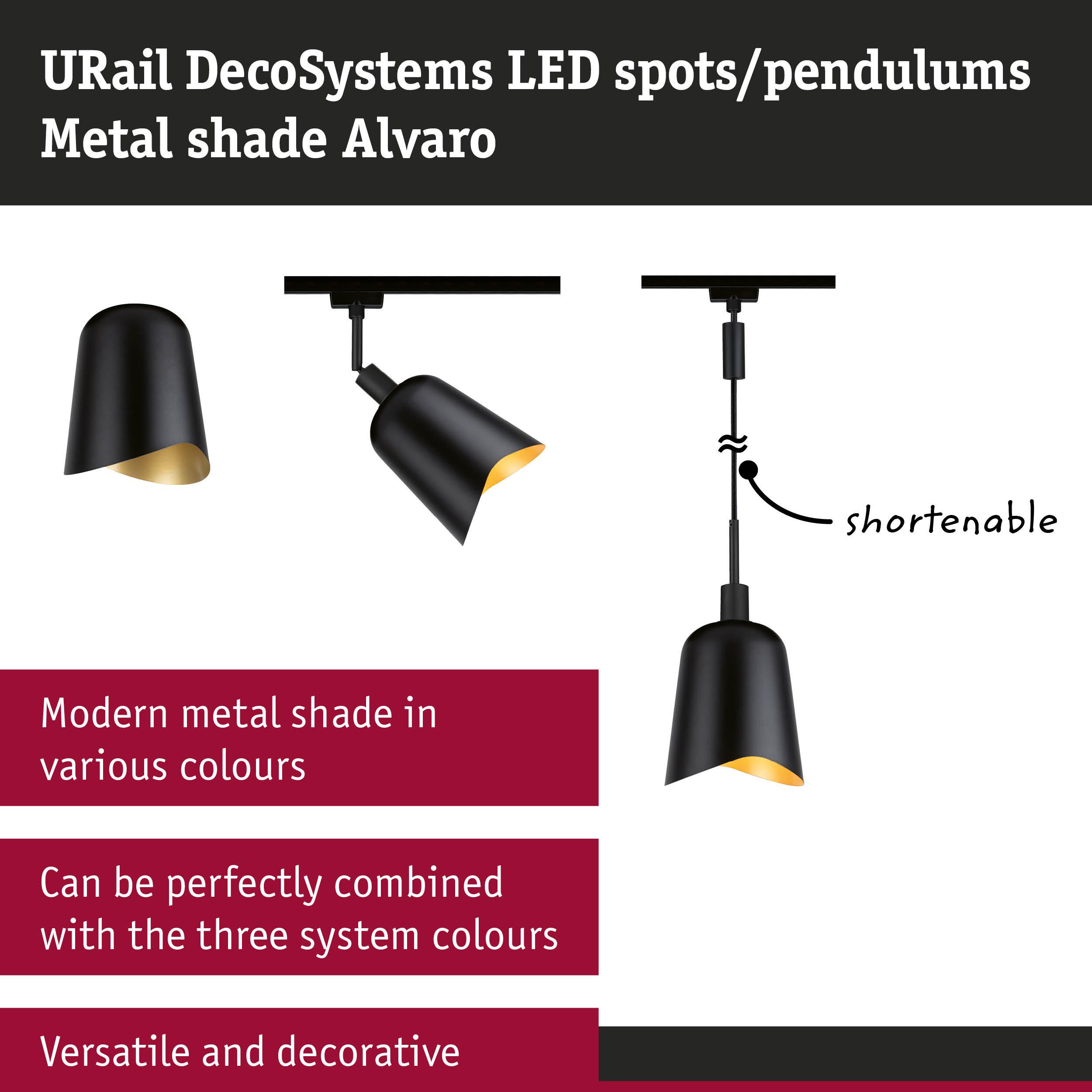 Black metal LED shade Alvaro as pendant and spot light, shorten-able, modern design for LED spots