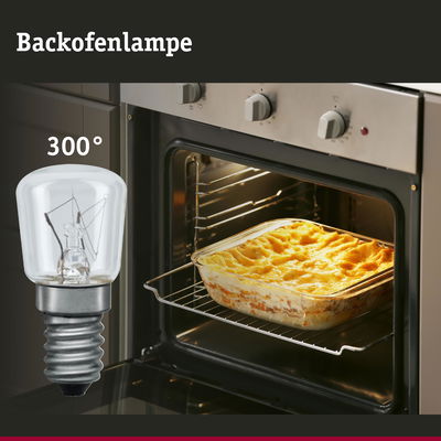 Backofenlampe mit 300° hitzebeständigem Glas leuchtet Auflauf im Edelstahl-Ofen für Küchenbeleuchtung