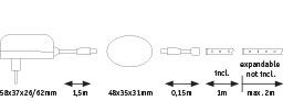 Technical drawing of white LED profile with dimensions and installation notes for lighting systems