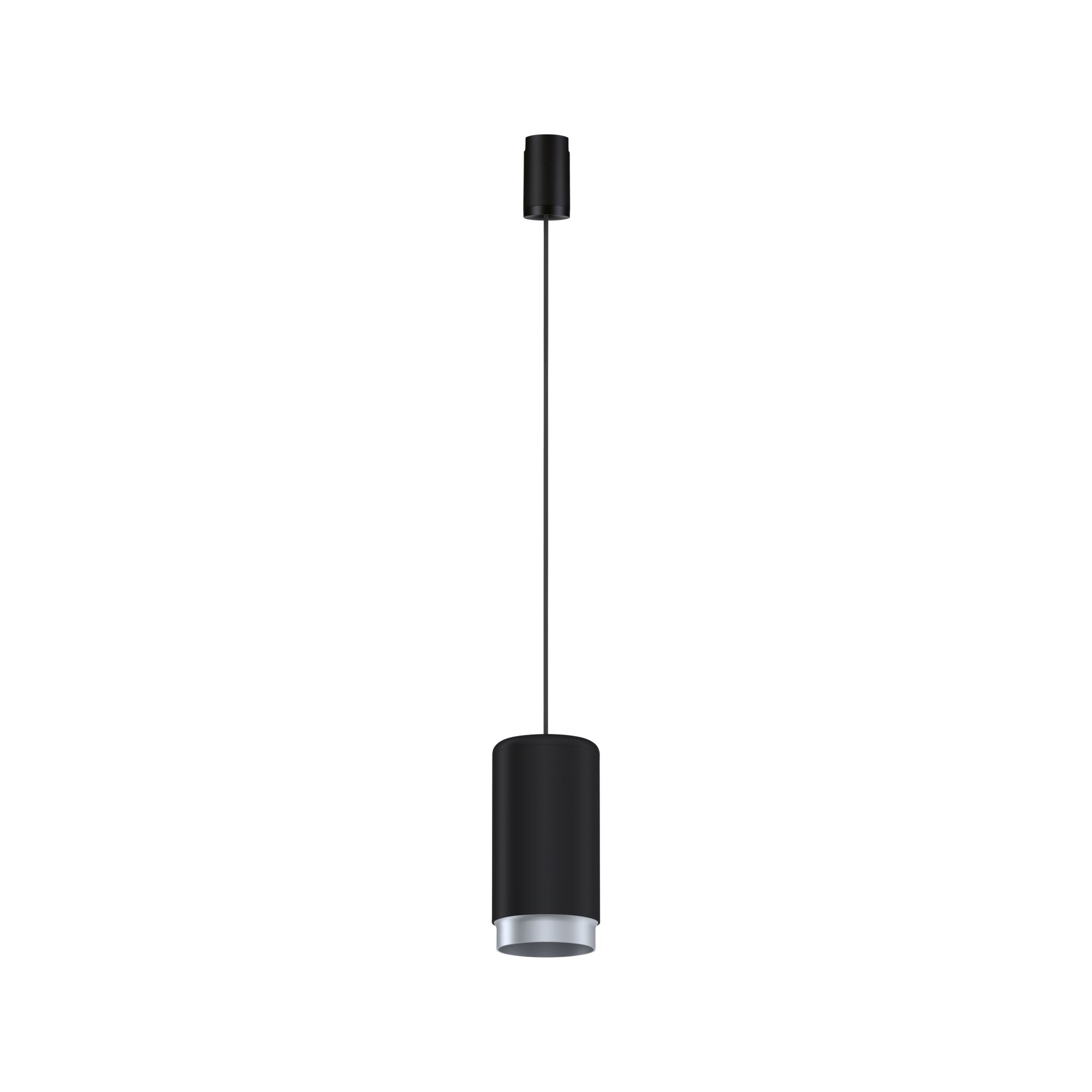 Black metal LED pendant light with cylindrical design for modern indoor lighting