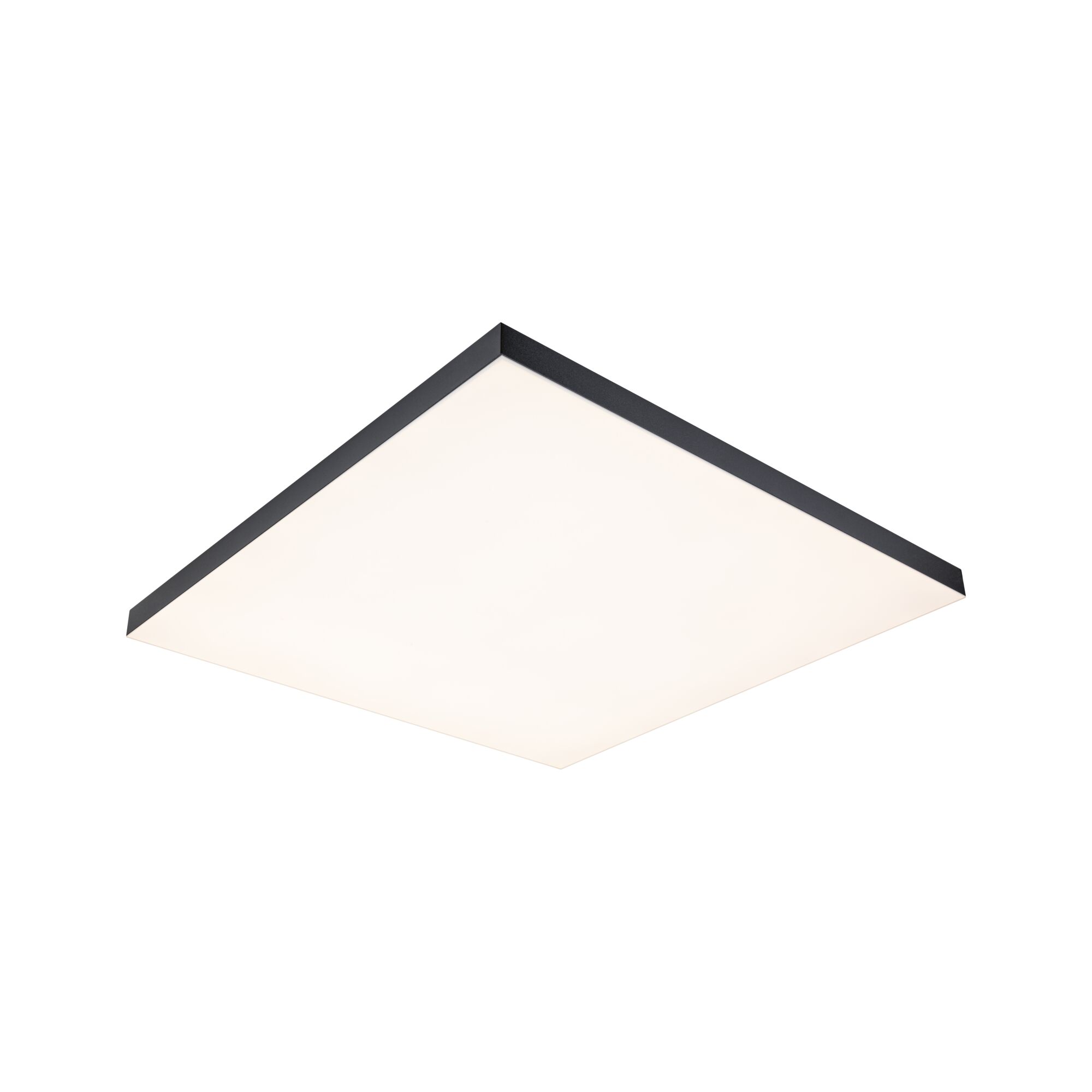 Square LED ceiling light with black aluminium frame and white diffuser for modern room lighting