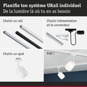 Système de rail URail modulaire en aluminium noir et blanc pour installation d'éclairage LED flexible.