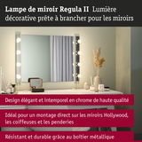 Lampe de miroir Regula II en chrome de haute qualité avec ampoules décoratives pour miroirs Hollywood.