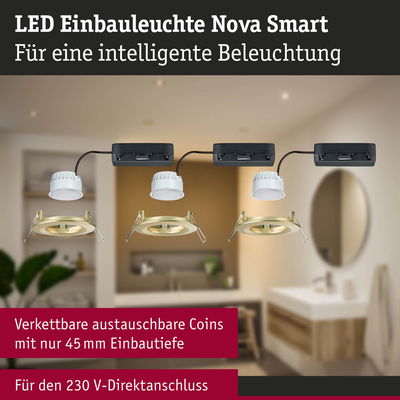 LED Einbauleuchte Nova Smart mit goldfarbenem Rahmen und 45 mm Einbautiefe für intelligente Beleuchtung