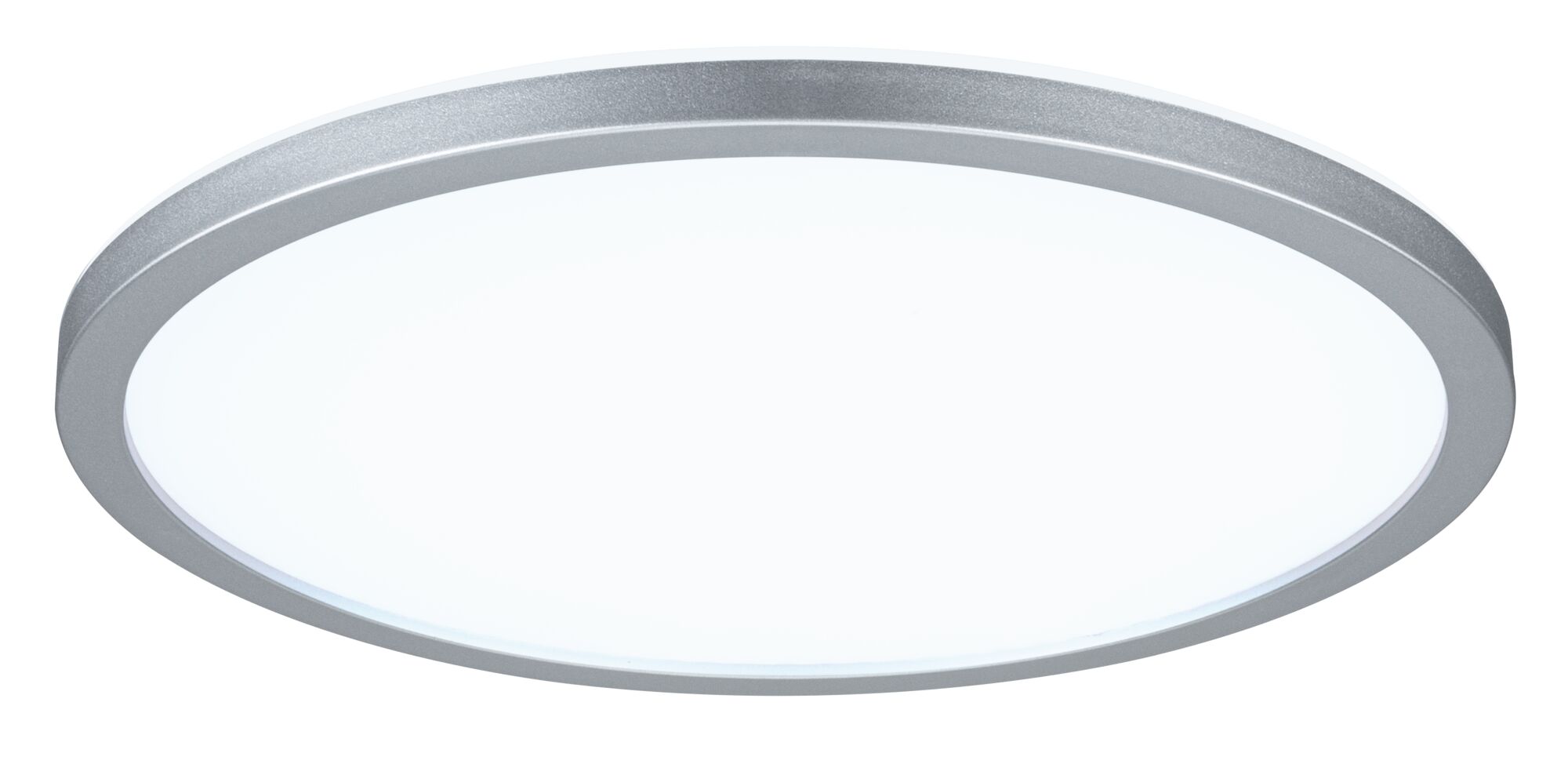 Round LED ceiling light with silver aluminum frame and white diffuser for modern lighting