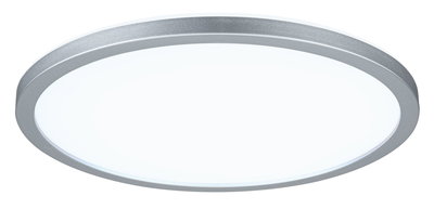 Plafonnier LED rond avec cadre en aluminium argenté et diffuseur blanc pour éclairage moderne