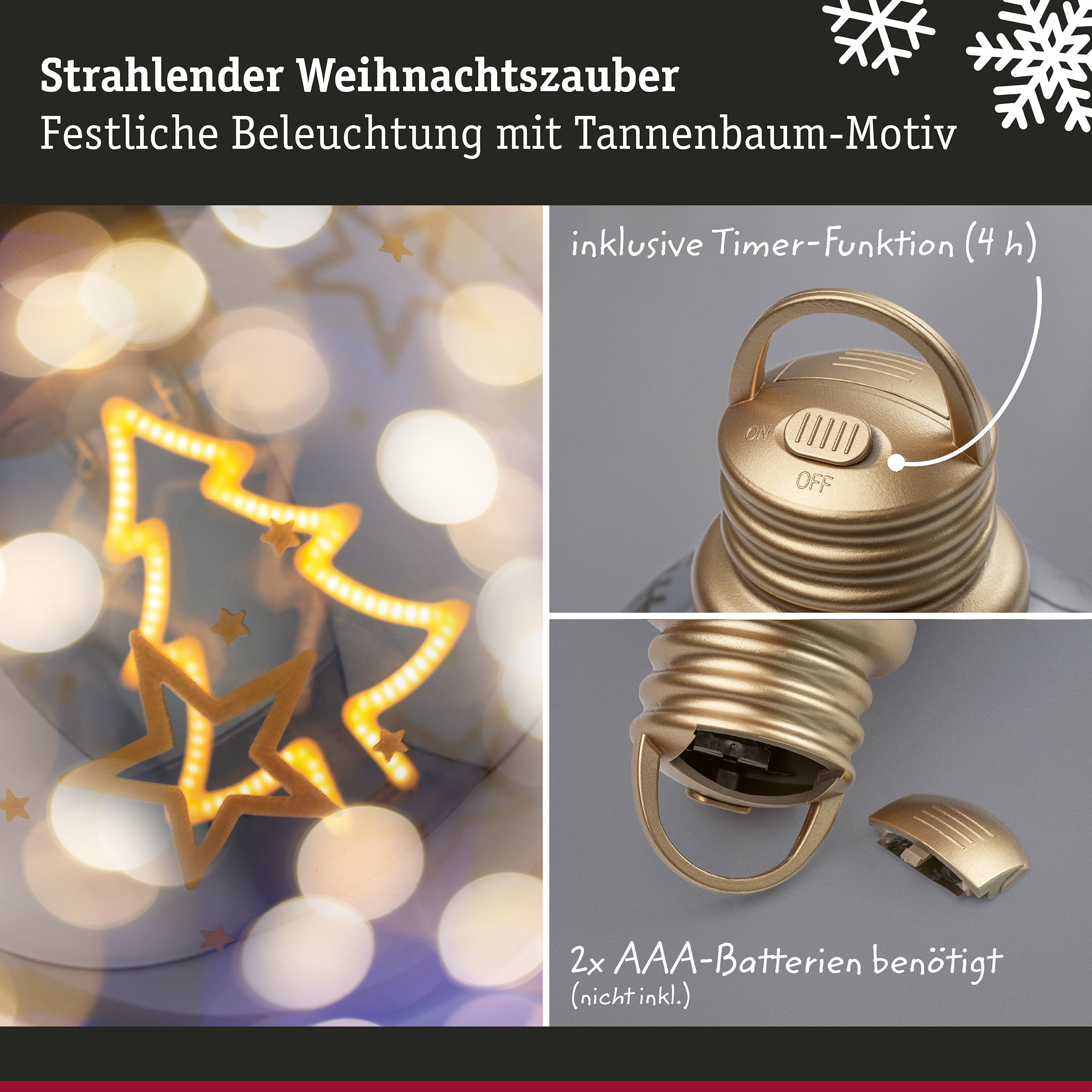 Batterieleuchte Weihnachtskugel Tannenbaum Braun, Gold 100mm 2200K