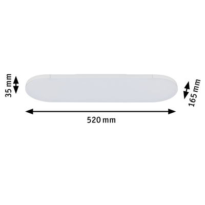 Weißes LED-Deckenlicht mit abgerundeten Ecken, Maße 520x165x35 mm, modernes Design für Wohnräume