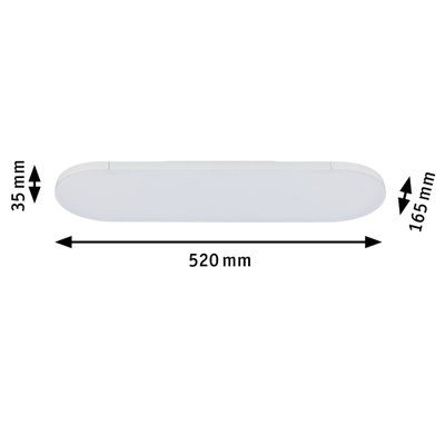 Weißes LED-Deckenlicht mit abgerundeten Ecken, Maße 520x165x35 mm, modernes Design für Wohnräume
