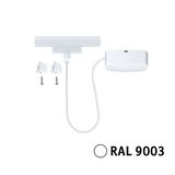 Accessoire LED blanc avec câble et vis en RAL 9003 pour solutions d'éclairage flexibles.