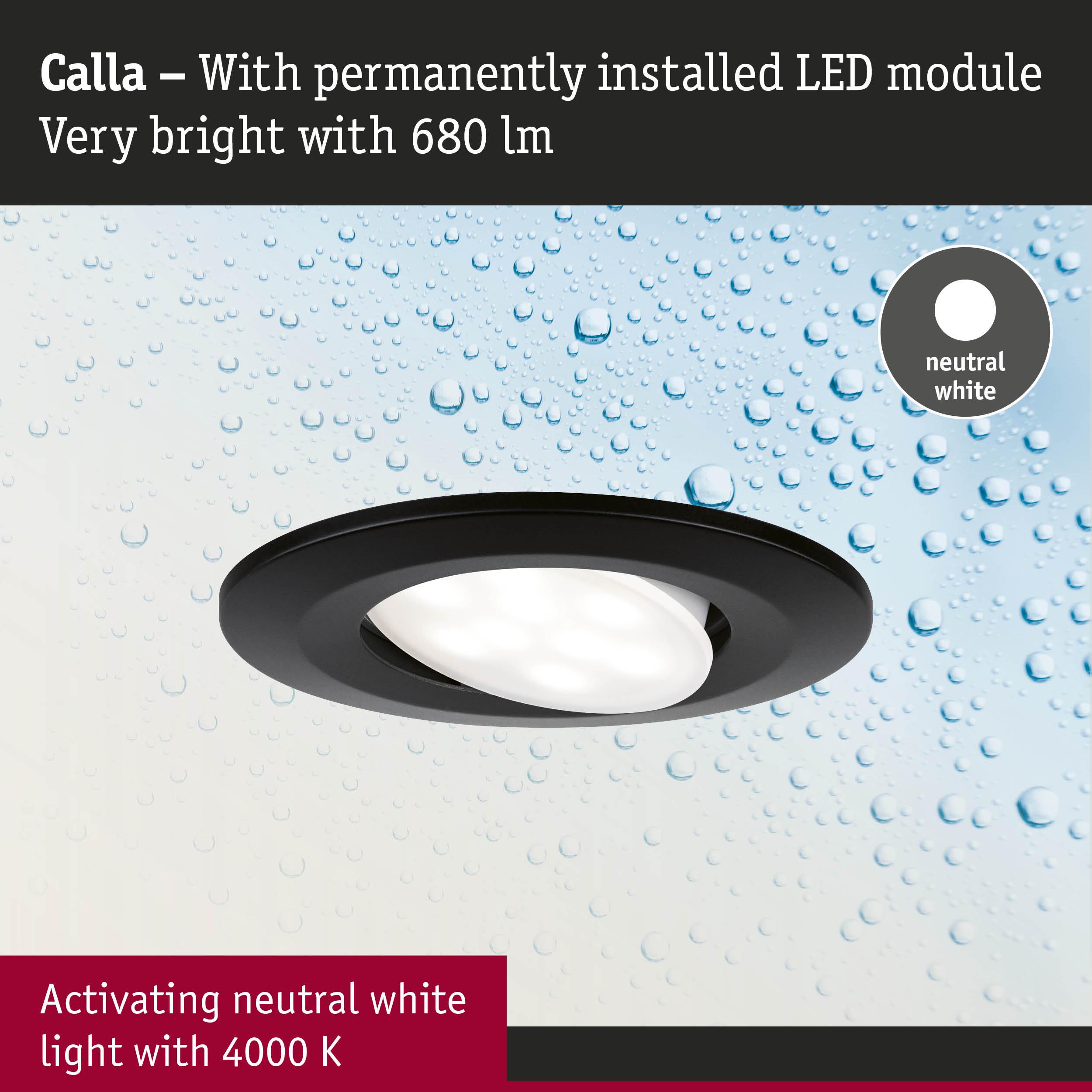 Black Calla LED recessed spotlight with neutral white 4000K light and 680 lumens brightness