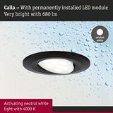 Black Calla LED recessed spotlight with neutral white 4000K light and 680 lumens brightness
