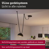 Zwart ULine kabelgordelsysteem aan het plafond in moderne keuken met verlichtingssysteem