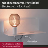 Wandlampe mit abnehmbarem Textilkabel und dekorativem Metallgitter in warmem Licht für einfache Montage
