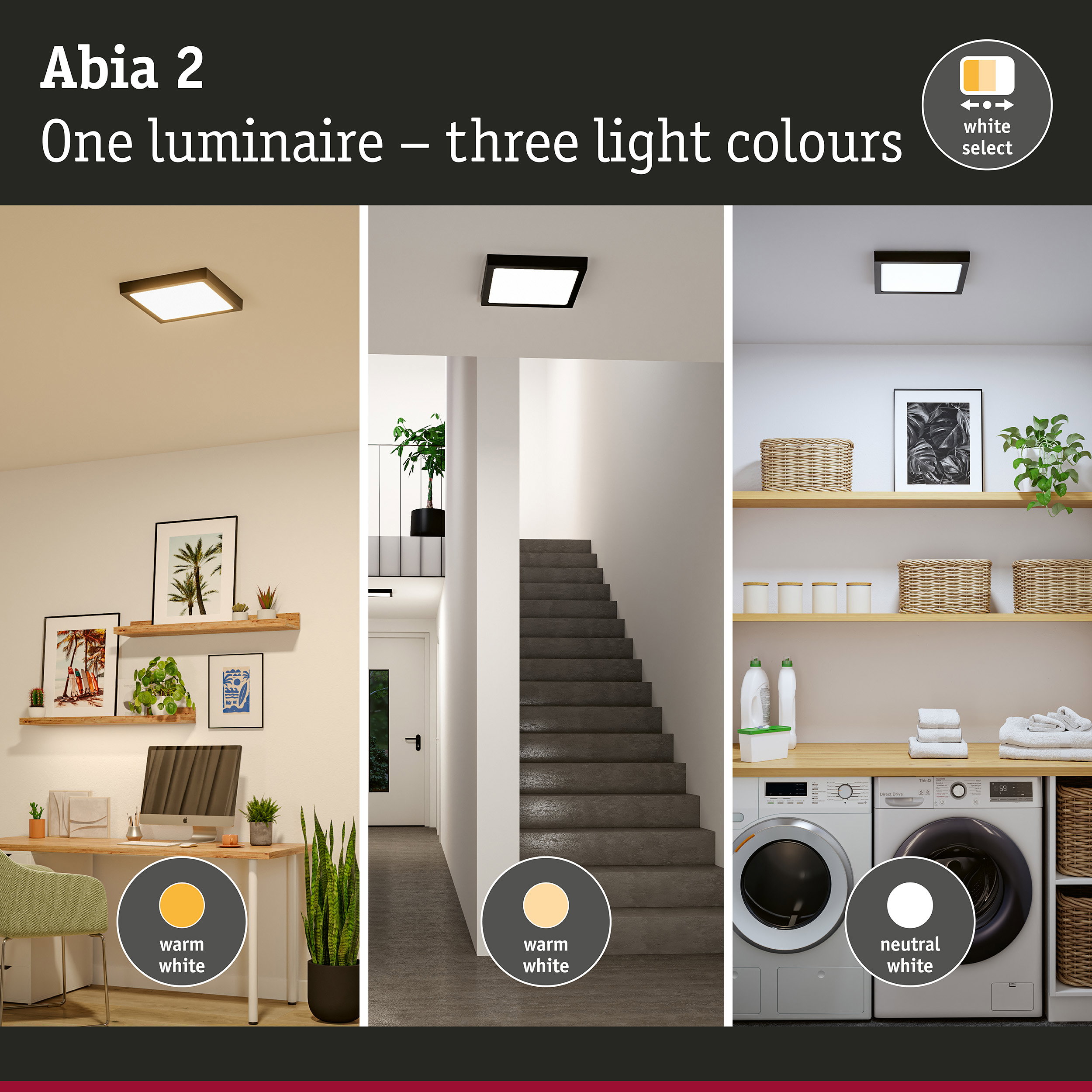LED Panel Abia 2 White Select Twilight-controlled motion detector (HF) angular 300x300mm 14W 900lm White Select Black