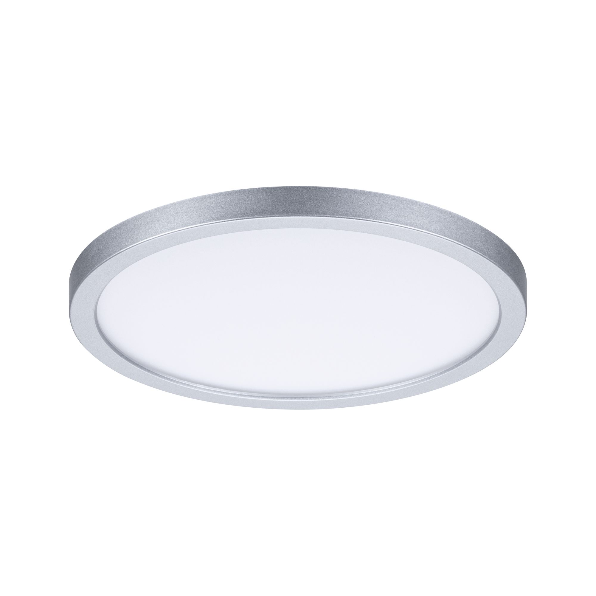 Rundes LED-Deckenlicht mit silbernem Aluminiumrahmen und weißem Diffusor für moderne Raumbeleuchtung