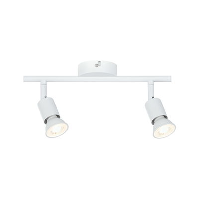 Modern white LED ceiling spotlight with two adjustable metal lamps for focused lighting