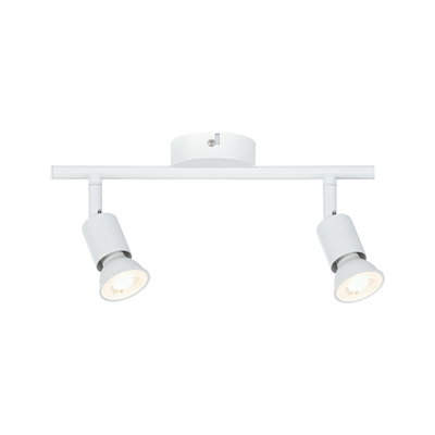 Modern white LED ceiling spotlight with two adjustable metal lamps for focused lighting