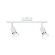 Modern white LED ceiling spotlight with two adjustable metal lamps for focused lighting