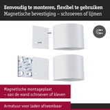 Witte magnetische montageplaat met schroeven en plakstrip voor flexibele wandmontage van armaturen