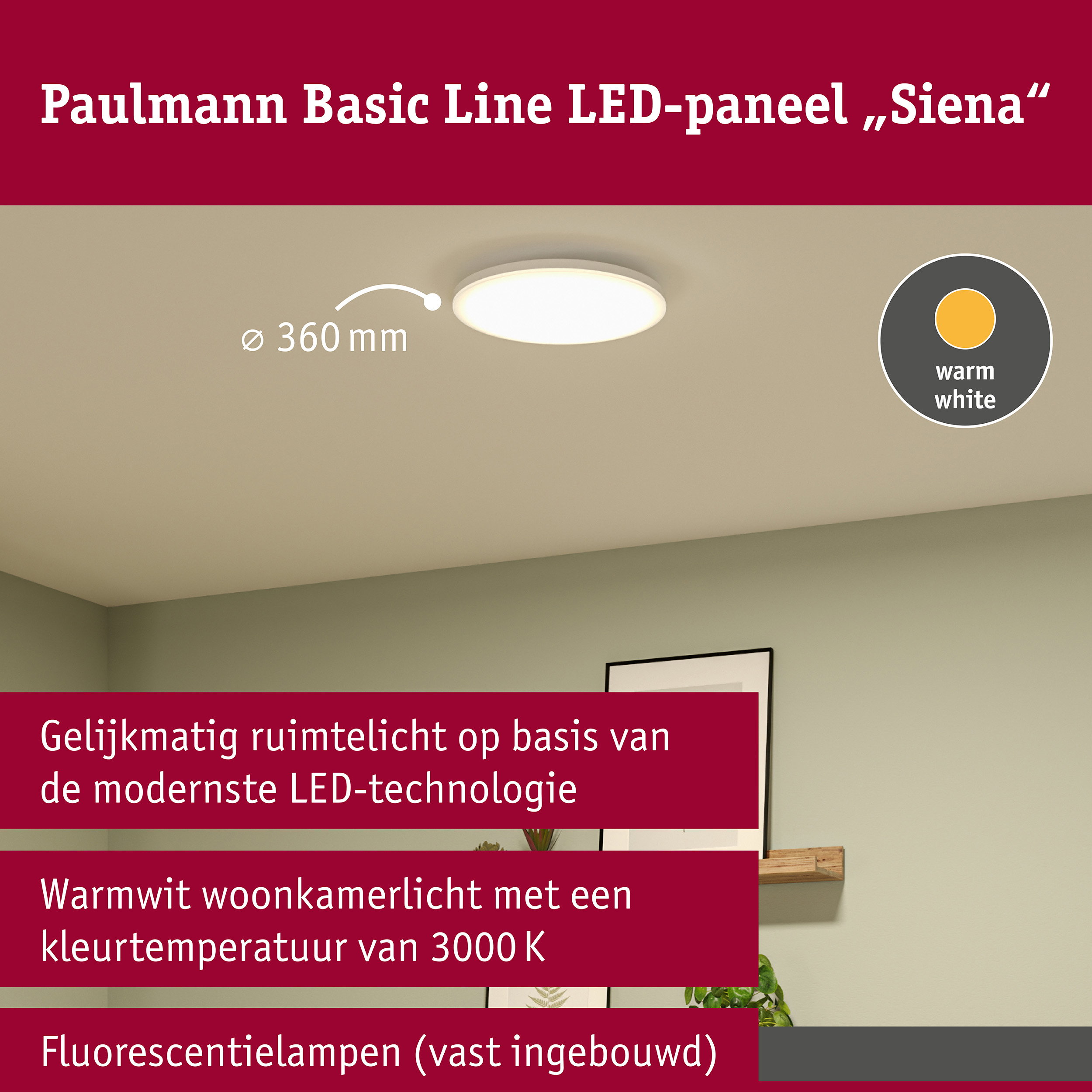 LED-plafondlamp Siena 3000K 360mm 1700lm 230V 22W