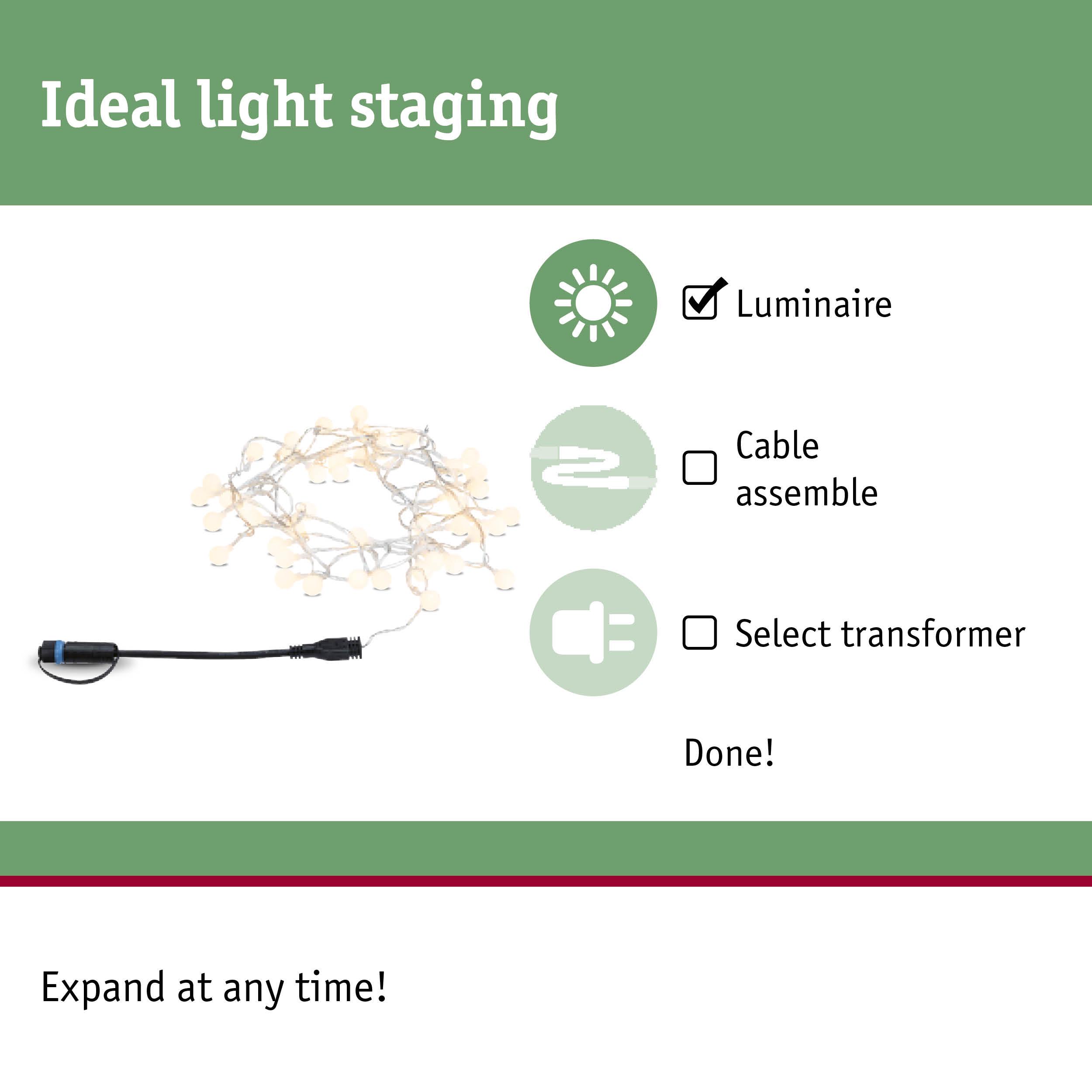 White LED string lights with black cable and plug for versatile lighting and decoration use